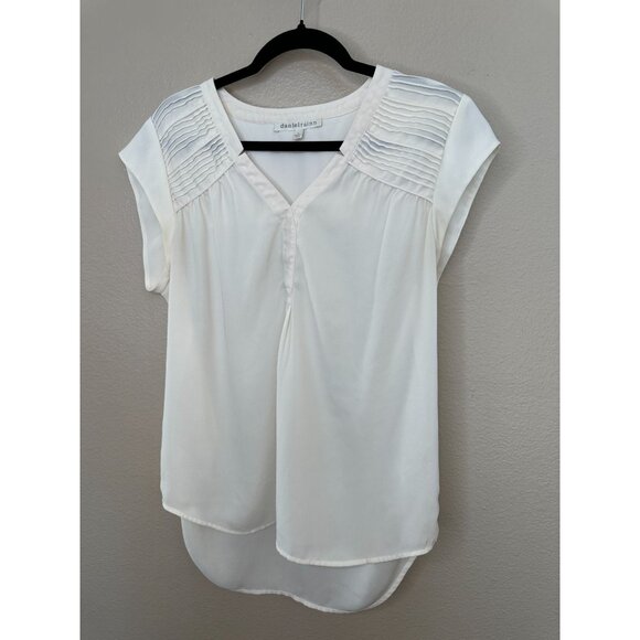 Daniel Rainn Womens Off-White Blouse Medium‎ short sleeve polyester v-neck - Picture 2 of 7